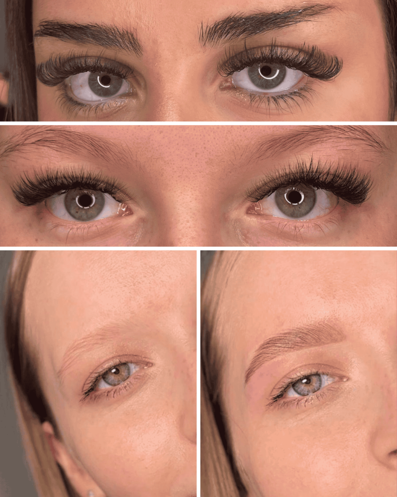 Comparison of lash and brow treatments on different eyes.