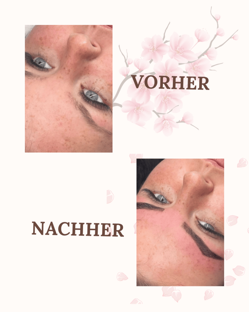 Before and after eyebrow tattooing comparison.